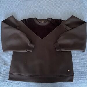 Ted Baker Black Velvet Trim Balloon‎ Sleeve Sweatshirt Pullover Top